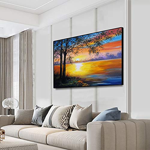 Lake sunset landscape picture on canvas painting wall print on wall print for home living room elegante decoración de la pared60x48cm sin marco