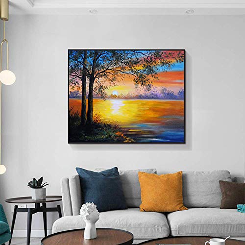 Lake sunset landscape picture on canvas painting wall print on wall print for home living room elegante decoración de la pared60x48cm sin marco