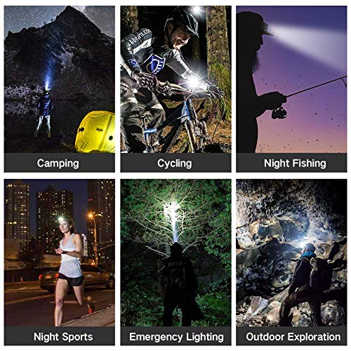 Lámpara de Cabeza, BETECK Linterna Frontal 15000LM Recargable USB 8 Modos de Luz 7 LED, IPX4 Impermeable para Camping, Pesca, Ciclismo, Carrera, Caza