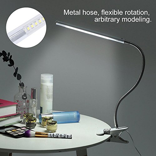 lámpara de escritorio LED, lámpara de mesa de lectura flexible Lámpara de tubo de metal con base de mesa de interfaz USB con clip para uso autónomo o Clip en la mesa