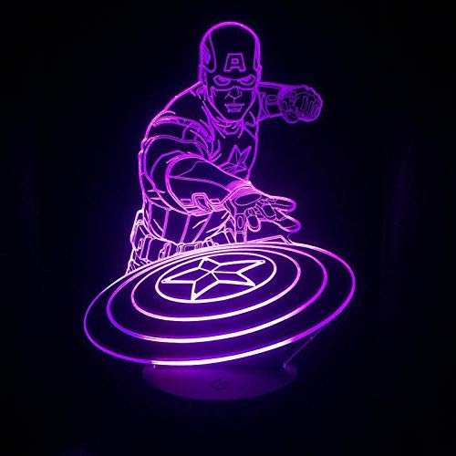 Lámpara De Ilusión Capitán América Lámpara 3D Ilusión Luz Nocturna Bombilla Led Regalo Multicolor Para Niños Dormitorio De Niños Luz De Cabecera-Remoto 16 Colores