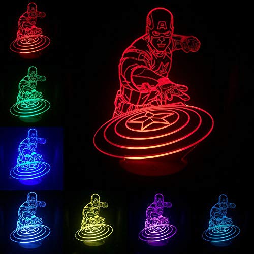 Lámpara De Ilusión Capitán América Lámpara 3D Ilusión Luz Nocturna Bombilla Led Regalo Multicolor Para Niños Dormitorio De Niños Luz De Cabecera-Remoto 16 Colores
