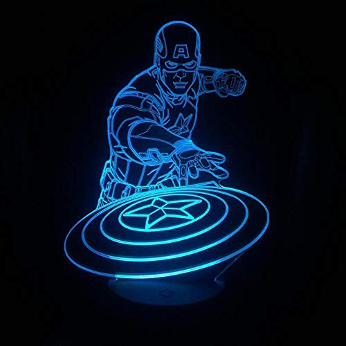 Lámpara De Ilusión Capitán América Lámpara 3D Ilusión Luz Nocturna Bombilla Led Regalo Multicolor Para Niños Dormitorio De Niños Luz De Cabecera-Remoto 16 Colores