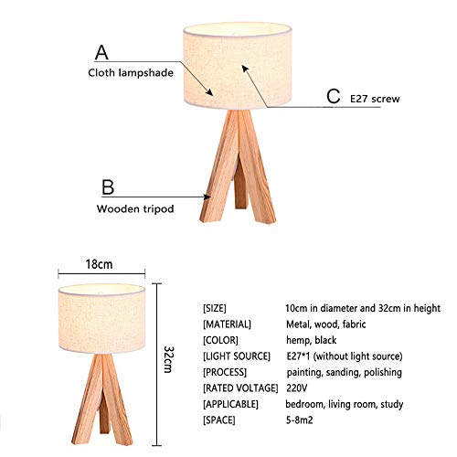 Lámpara de mesa de tela/de madera original japonesa/dormitorio/sala de estar/estudio/protección ocular/decoración/lámpara de noche (Black)