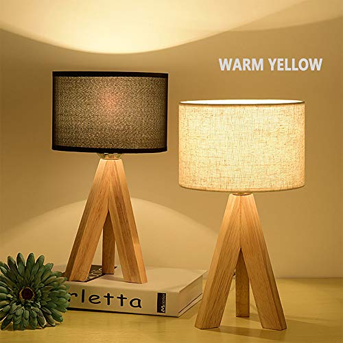 Lámpara de mesa de tela/de madera original japonesa/dormitorio/sala de estar/estudio/protección ocular/decoración/lámpara de noche (Black)