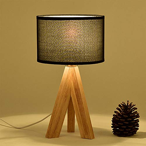 Lámpara de mesa de tela/de madera original japonesa/dormitorio/sala de estar/estudio/protección ocular/decoración/lámpara de noche (Black)