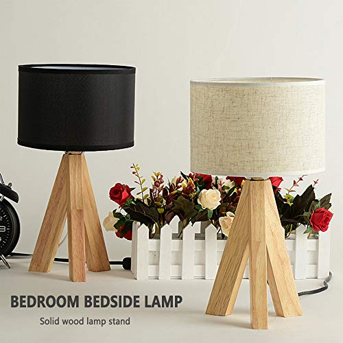 Lámpara de mesa de tela/de madera original japonesa/dormitorio/sala de estar/estudio/protección ocular/decoración/lámpara de noche (Black)