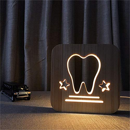 Lámpara de mesa LED dientes decoración de talla de madera luz de noche habitación de bebé como luz de noche para dormir o decoración de regalo