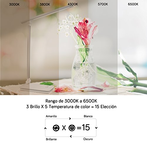 Lámpara Escritorio LED, Lámparas de Mesa USB Regulable Recargable - AUELEK 1800mAh Plegable Luz/Diseño Giratorio/Control Táctil/ 3 Niveles de Brillo/ 5 Temperaturas para Relax, Estudio, Lectura