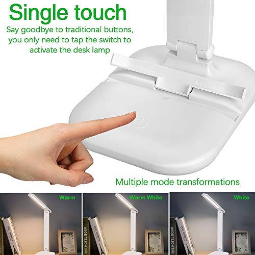Lampara Escritorio LED, Protección para los Ojos Lámpara de Escritorio RegulableTáctil Control, Lámparas de Mesa USB Recargable, Lámparas mesilla de noche Plegable Luz