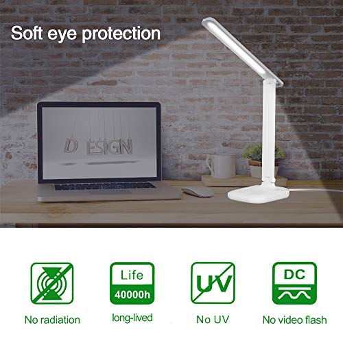 Lampara Escritorio LED, Protección para los Ojos Lámpara de Escritorio RegulableTáctil Control, Lámparas de Mesa USB Recargable, Lámparas mesilla de noche Plegable Luz