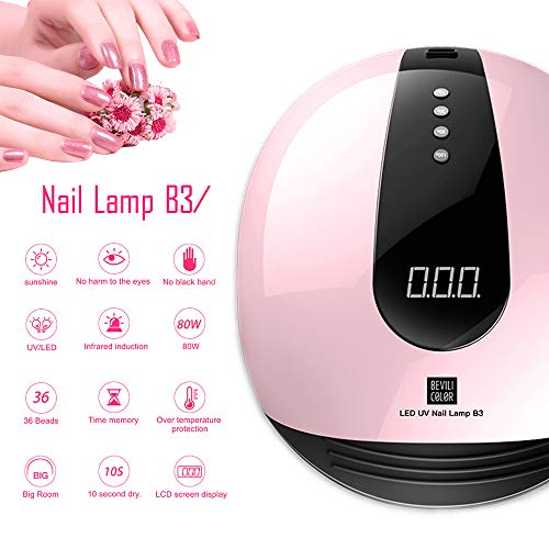 Lámpara LED UV Uñas, HALOVIE 80W Lámpara Secador de Uñas LED UV Gel Esmalte de Uñas Curado Luz Máquina Pantalla LCD Táctil Sensor Automático con 4 Temporizadores Profesional para Manicura Pedicura
