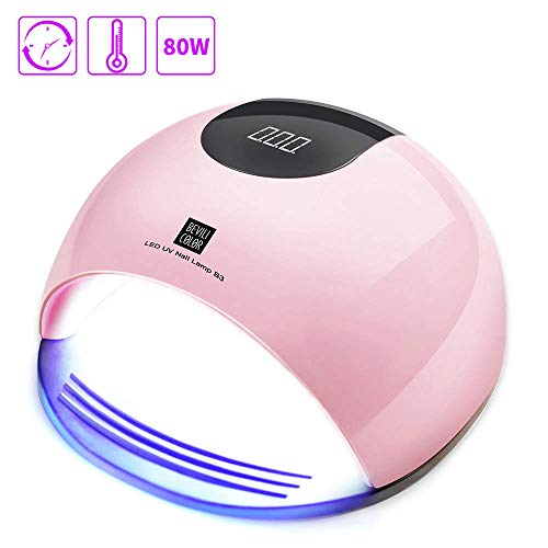 Lámpara LED UV Uñas, HALOVIE 80W Lámpara Secador de Uñas LED UV Gel Esmalte de Uñas Curado Luz Máquina Pantalla LCD Táctil Sensor Automático con 4 Temporizadores Profesional para Manicura Pedicura
