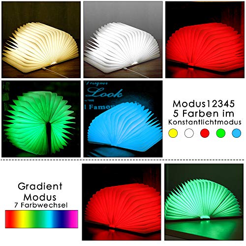 Lámpara Libro LED Luces Plegables de Madera,Libro Lámpara Plegable 360°,USB Recargable Luz de Nocturna LED magnética, Lámpara de Mesita de Noche Decoracion Casa y Habitacion(5 Colores)