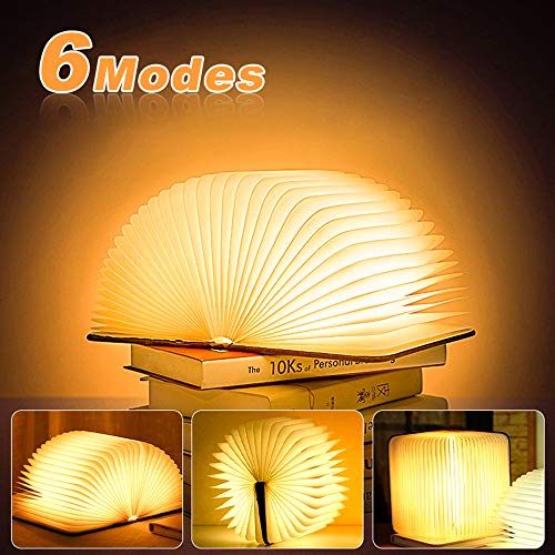 Lámpara Libro LED Luces Plegables de Madera,Libro Lámpara Plegable 360°,USB Recargable Luz de Nocturna LED magnética, Lámpara de Mesita de Noche Decoracion Casa y Habitacion(5 Colores)