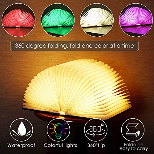 Lámpara Libro LED Luces Plegables de Madera,Libro Lámpara Plegable 360°,USB Recargable Luz de Nocturna LED magnética, Lámpara de Mesita de Noche Decoracion Casa y Habitacion(5 Colores)