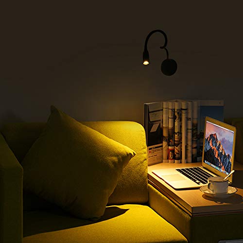 Lampara Pared Cuello de Cisne 3W, Konesky Lampara Lectura LED Pared 2 Piezas, Luz de Pared con Enchufe y el Interruptor, 100-200LM/3000K/AC 95-265V,ángulo del Haz:35°,Longitud del Brazo:11.8IN