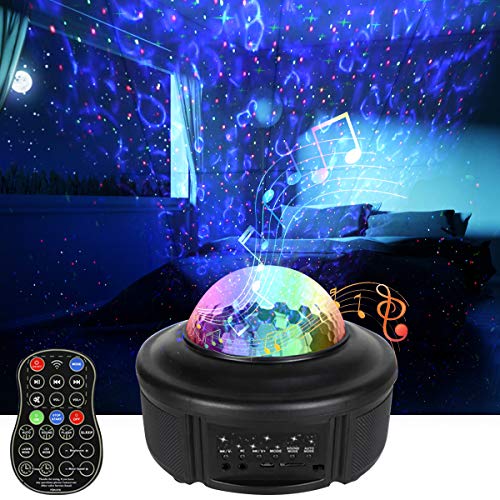 Lámpara Proyector Estrellas, Proyector de Luz Estelar 43 Modos Musica Lampara con Bocina Bluetooth/Control Remoto/Altavoz/Temporizador, LED de Luz Nocturna Giratorio Regalo Navidad