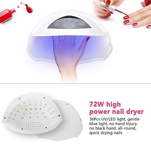Lámpara Secador de Uñas, 72W Secador De Uñas, Lámpara LED Para Uñas, UV, Con 36 LED/Fuente De Luz Dual / 4 Configuraciones De Temporizador/Sensor De Infrarrojos(Blanco)