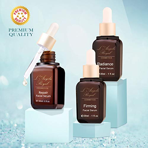 L'Angela Royal SERUM REPAIR, Serum Facial Reparador, Coenzima Q10, Vitamina E, Ácido Hialurónico, Aloe Vera, Hidratación, Tratamiento Facial, Para la Cara, Cuello y Escote, 30ml