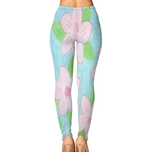 lanjiangbaih Rosa y Azul Estampado Floral De Baño De Las Mujeres De Cintura Alta Pantalones De Yoga Control De La Tummy Leggings De Entrenamiento Como Cuadro M