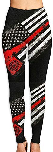 lanjiangbaih USA Thin Red Line Firefighter Axe Mujer Alta Cintura Yoga Pantalones Polainas Control de la Tummy Leggings Como Cuadro M