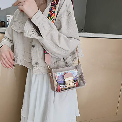 LANSKIRT_Bolsos Transparentes Mujer Bandolera Bolsa de Mensajero Salvaje Bolsas de Gelatina Hombro Pu Cuero Bolsos de Mano Verano
