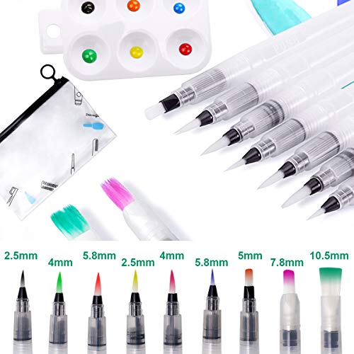 LAOYE 9 Piezas Pincel de Agua con Deposito con Punta Fina y Piso, para Pintura Artistica Varios Colores Regalo Perfecto