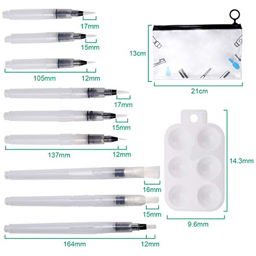 LAOYE 9 Piezas Pincel de Agua con Deposito con Punta Fina y Piso, para Pintura Artistica Varios Colores Regalo Perfecto