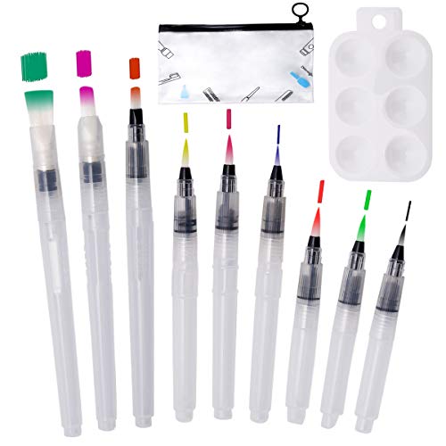 LAOYE 9 Piezas Pincel de Agua con Deposito con Punta Fina y Piso, para Pintura Artistica Varios Colores Regalo Perfecto