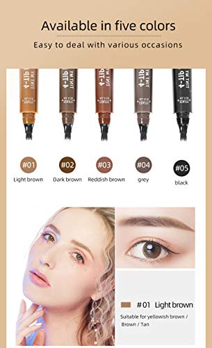 Lapiz de Cejas 2020 nueva colección, Waterproof Cuatro 4 Puntas Tattoo Eyebrow Larga duración Gel Para Maquillaje de Ojos KIT COLORES COMBINADOS (Red Marrón)