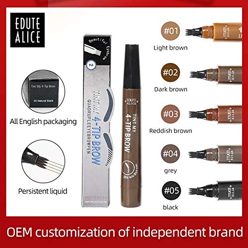 Lapiz de Cejas 2020 nueva colección, Waterproof Cuatro 4 Puntas Tattoo Eyebrow Larga duración Gel Para Maquillaje de Ojos KIT COLORES COMBINADOS (Red Marrón)
