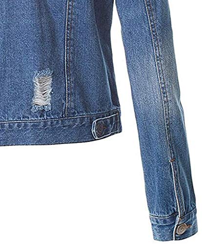 Las mujeres Cool Slim Denim Chaqueta Arrancó Distressed Jean Turn Down Collar Ropa de abrigo Novio Manga Larga Abrigo Tops