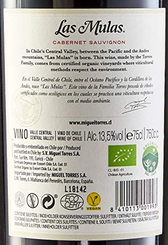 Las Mulas Cabernet Sauvignon, Vino Tinto - 6 botellas de 75 cl, Total: 4500 ml