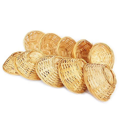 Lashuma - Juego de 10 cestas de bambú tejidas decorativas cestas de almacenamiento vacías, redondas, 10 x 4 cm, para regalo