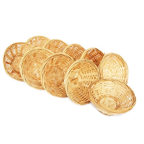 Lashuma - Juego de 10 cestas de bambú tejidas decorativas cestas de almacenamiento vacías, redondas, 10 x 4 cm, para regalo