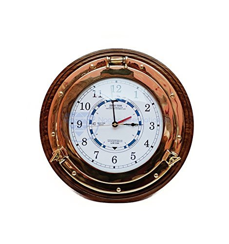 Latón náutico reloj de marea con ojo de buey y Base de madera – Capitán marítimo playa decoración del hogar regalo – Nagina internacional, madera, White ,blue , black ,red, 45,72 cm