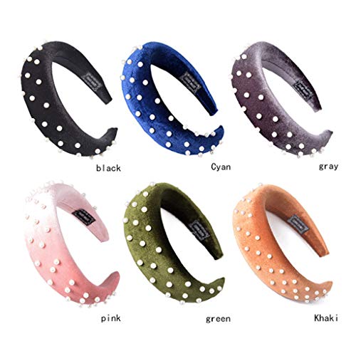 Lazder - Diadema acolchada para mujer, diseño retro, con perlas de imitación, color liso, terciopelo Negro Negro (85