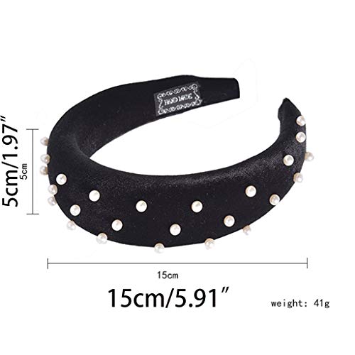 Lazder - Diadema acolchada para mujer, diseño retro, con perlas de imitación, color liso, terciopelo Negro Negro (85