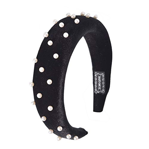 Lazder - Diadema acolchada para mujer, diseño retro, con perlas de imitación, color liso, terciopelo Negro Negro (85