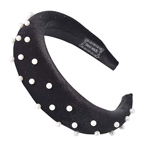 Lazder - Diadema acolchada para mujer, diseño retro, con perlas de imitación, color liso, terciopelo Negro Negro (85