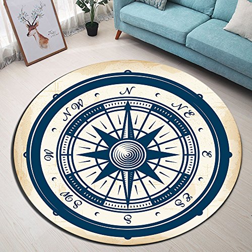 LB Alfombra de área Redonda, timón, Retro, náutica, Mandala, Sala de Estar Dormitorio baño Cocina Habitación de los niños/bebé Alfombra Suave Alfombra, decoración del hogar, 80x80cm