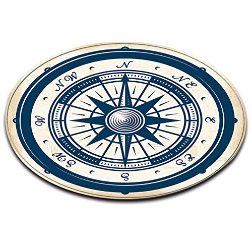 LB Alfombra de área Redonda, timón, Retro, náutica, Mandala, Sala de Estar Dormitorio baño Cocina Habitación de los niños/bebé Alfombra Suave Alfombra, decoración del hogar, 80x80cm