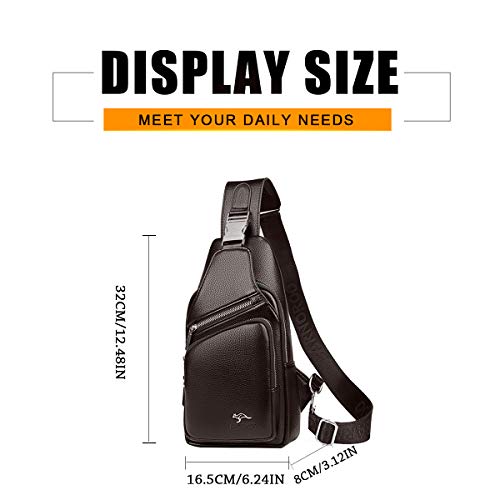 Leathario Bolso Hombro Bandolera Piel Sintética Vintage Grande Mochila de Pecho Cruzado Cuero PU para Hombres Casual Escolar Viaje (Marrón 268)