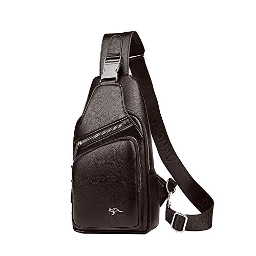 Leathario Bolso Hombro Bandolera Piel Sintética Vintage Grande Mochila de Pecho Cruzado Cuero PU para Hombres Casual Escolar Viaje (Marrón 268)