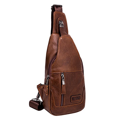 Leathario Bolso Mochila de Pecho Piel Cuero para Hombres con Cuero Compuesto para Diario o Trabajo. (Marrón 2)