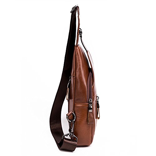 Leathario Bolso Mochila de Pecho Piel Cuero para Hombres con Cuero Compuesto para Diario o Trabajo. (Marrón 2)