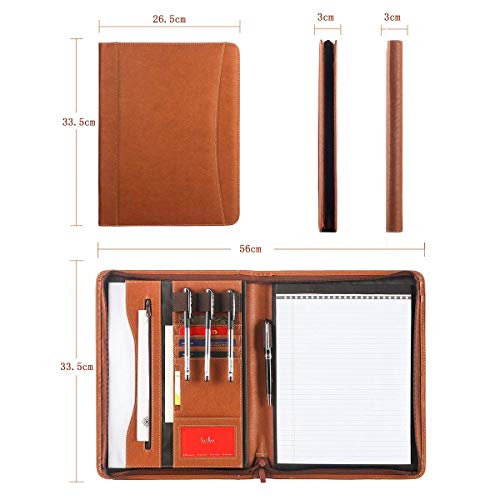 Leathario Carpeta de Conferencias Organizadora Personal de Viaje Portafolio de A4 Documentos con Cierre de Cremallera con Panel de Escritura