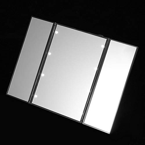 LED Luces espejo Beautify Espejo Maquillaje Cosmético espejo de vanidad triple con 8 LED brillante Espejo plegable(White)