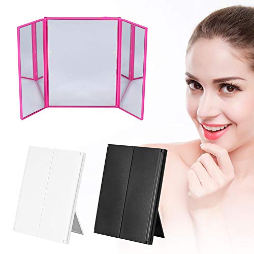 LED Luces espejo Beautify Espejo Maquillaje Cosmético espejo de vanidad triple con 8 LED brillante Espejo plegable(White)